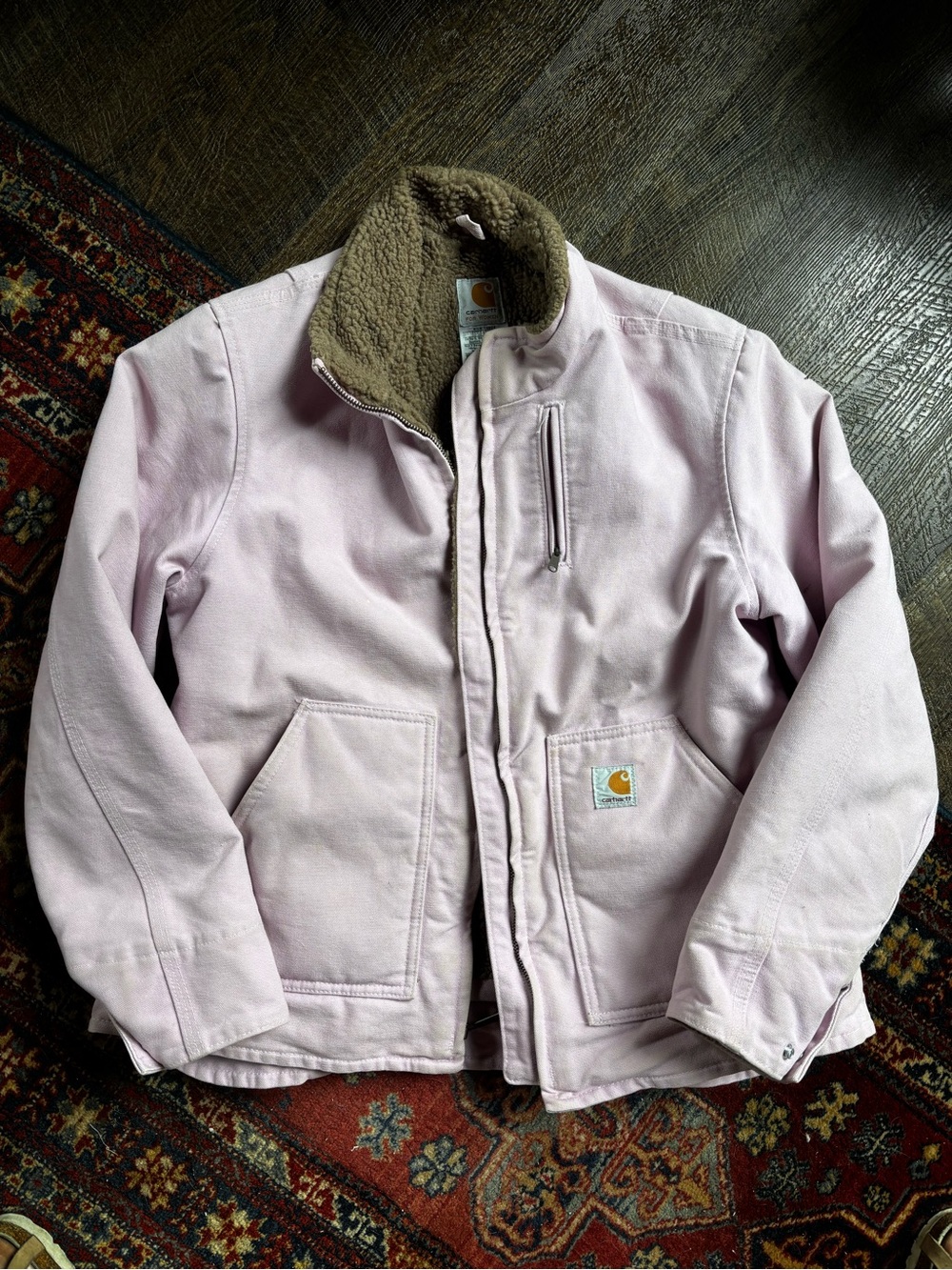 Distressed Carhartt Women’s Sherpa-Lined Pink/purple Jacket (rare color!)